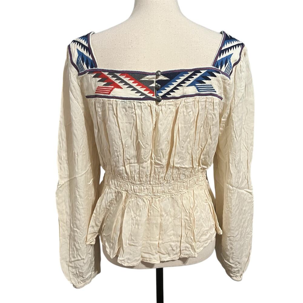 Ariat Wmns Cream Jacquard Chimayo Top Embroidered Top Sz L Western Boho Festival - Picture 4 of 6